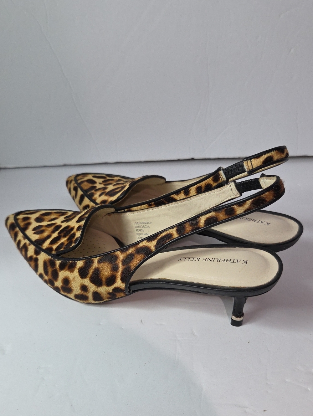 Katherine Kelly Renata Leather Leopard Print Pointed Slingback Flats Size 6